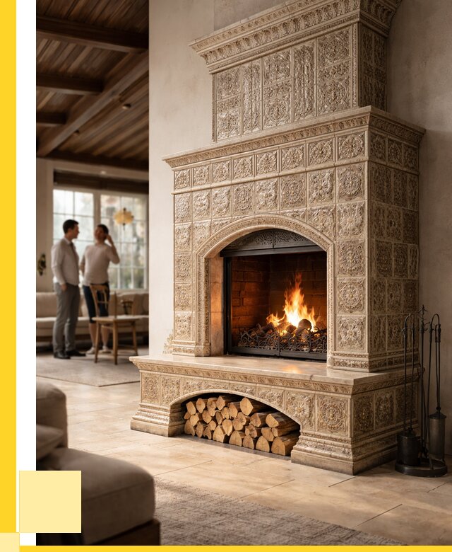 Купить изразцовый камин в Минусинске от 254025 р. | ЭриданМнс