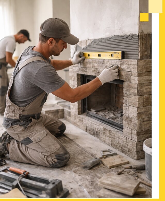 Облицовка каминов в Минусинске, монтаж и отделка натуральным камнем