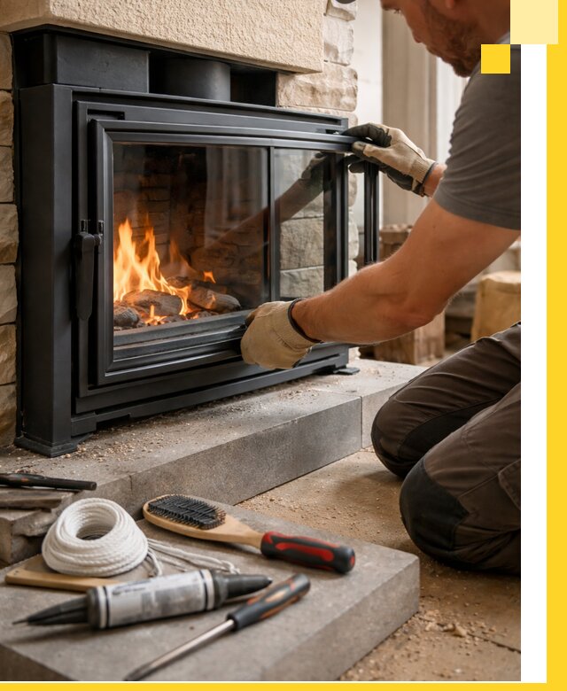 Производство, монтаж и доставка каминов со стеклом в Минусинске