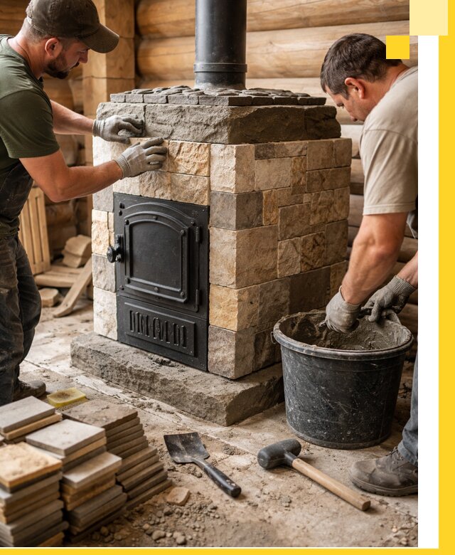 Облицовка банной печи под ключ в Минусинске: камень и плитка