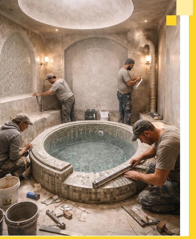 Профессиональное строительство хамама с бассейном в Минусинске под ключ