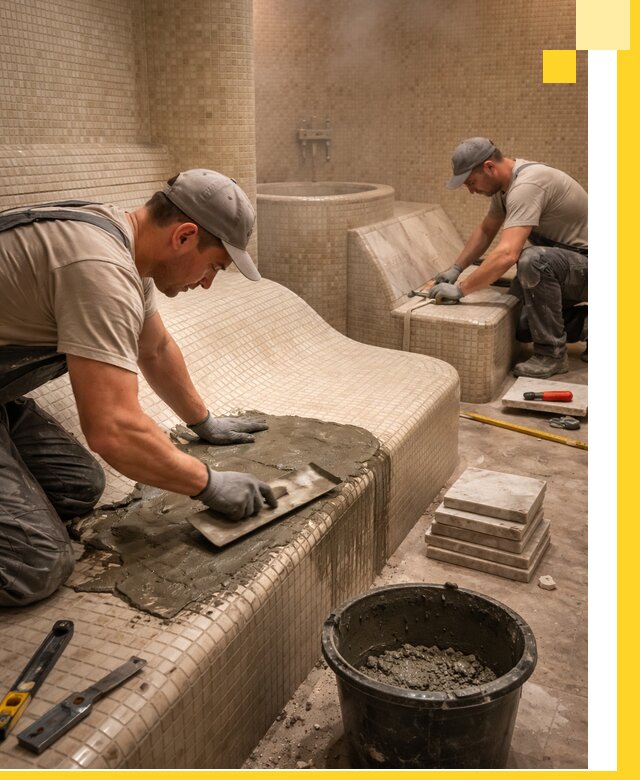 Лежаки для хамама под ключ в Минусинске, проект и монтаж