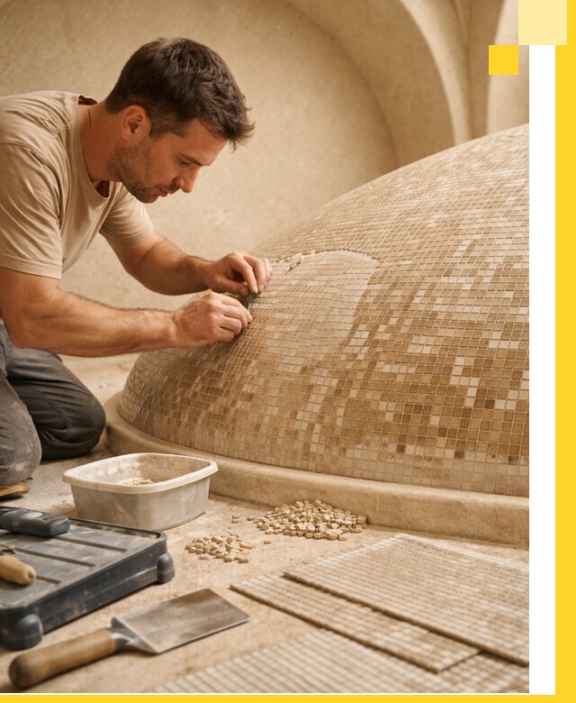 Профессиональная укладка мозаики для хамама под ключ в Минусинске